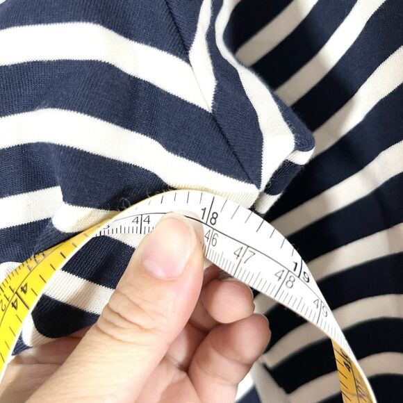 J. CREW STRIPED PEASANT TOP GATHERED NECK TIE BACK NAVY IVORY Size XS Fit S/M - Picture 10 of 10